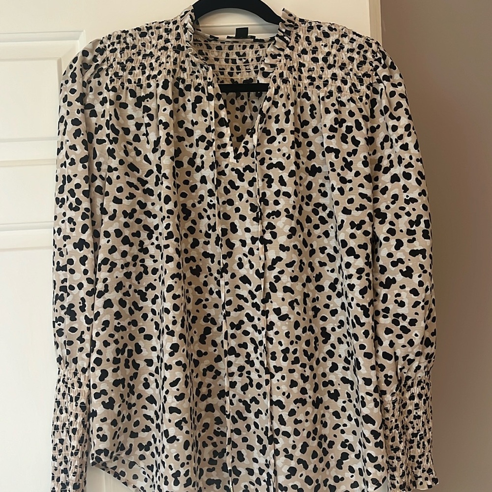 Ann Taylor Beige and Black Printed Long Sleeve Blouse